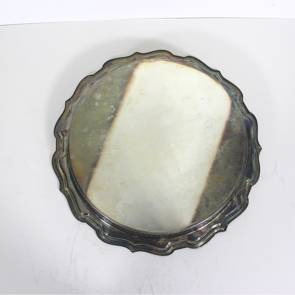 Large Round 12” Silver Plated Gallery Tray with a Wide Lip, Embossed Detail - Picture 8 of 9